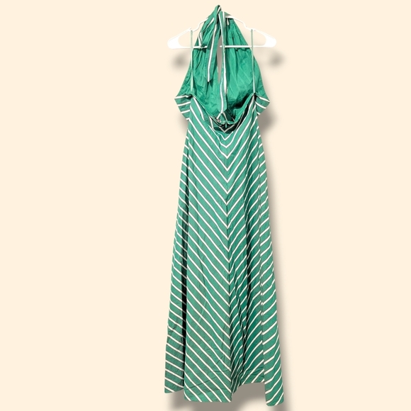 STAUD Green White Striped Poplin Cotton Tie Halter Dawn Maxi Dress M - Picture 3 of 10